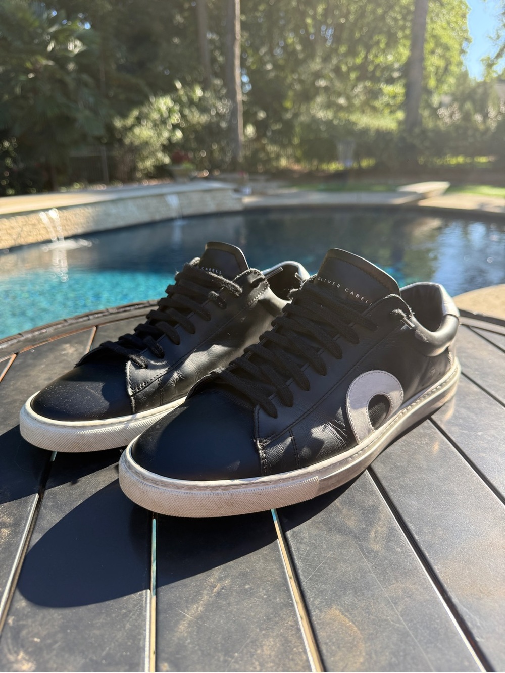 Oliver Cabell Black Leather Low 1 Sneakers with White Accent "O". Daybreak